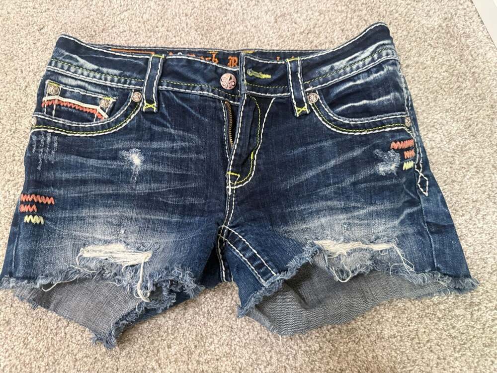 Rock Revival Celine H50 Distressed Embroidered Denim Cut Off Shorts
